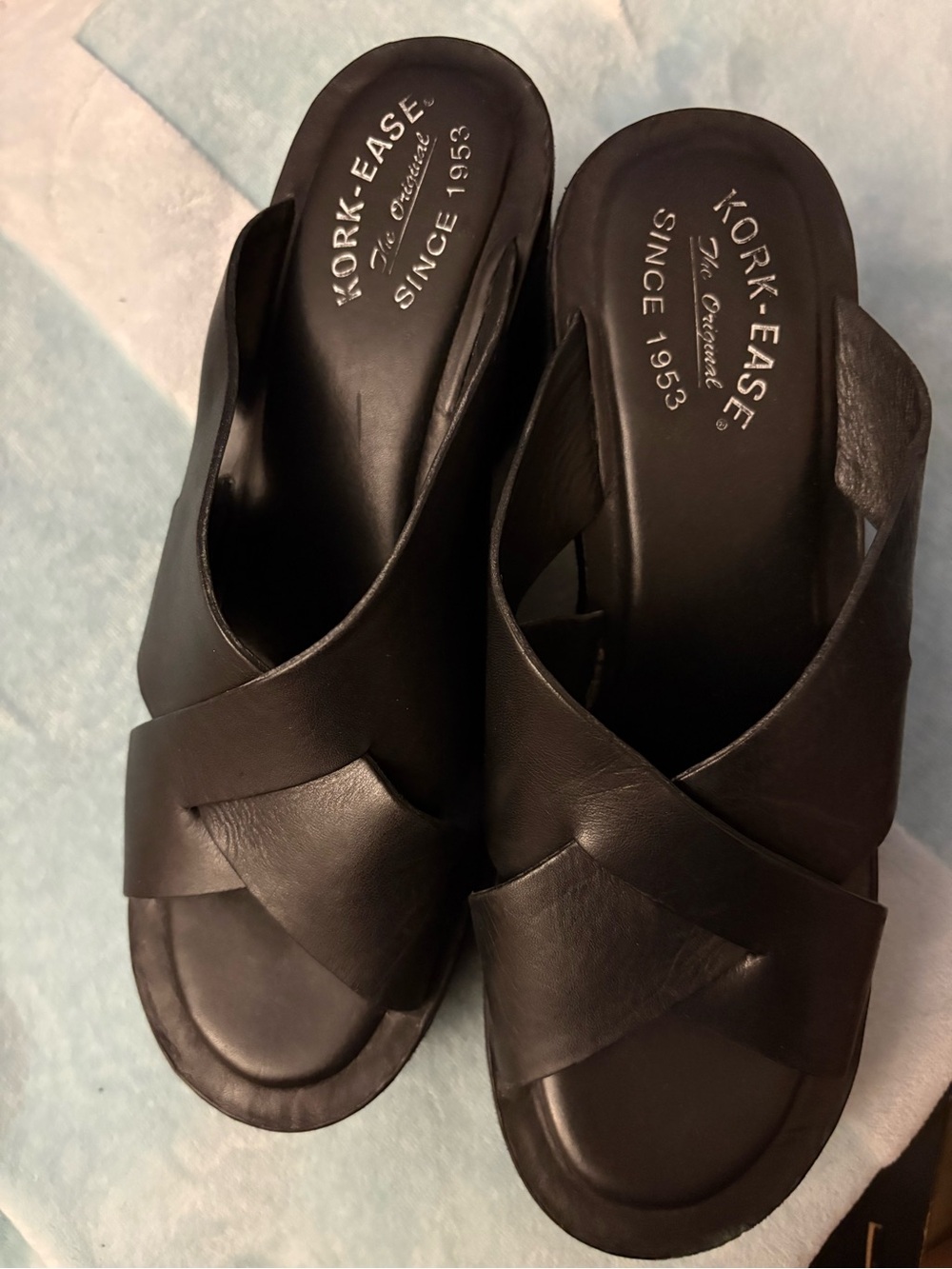 Kork-Ease Black Leather Crisscross Slide Mules
